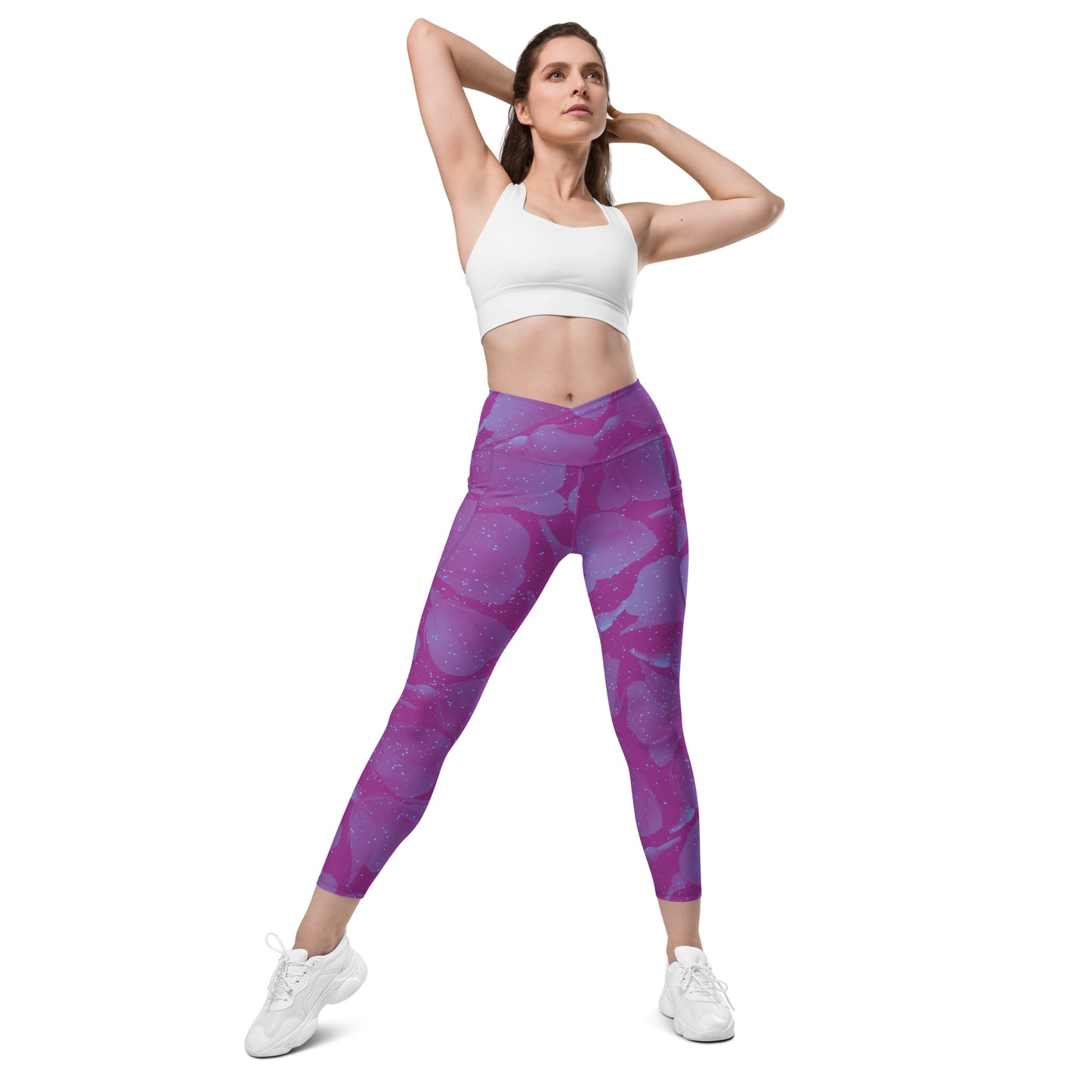 Night Flowers Women's Recycled Crossover Leggings With Pockets - FLAKOUT