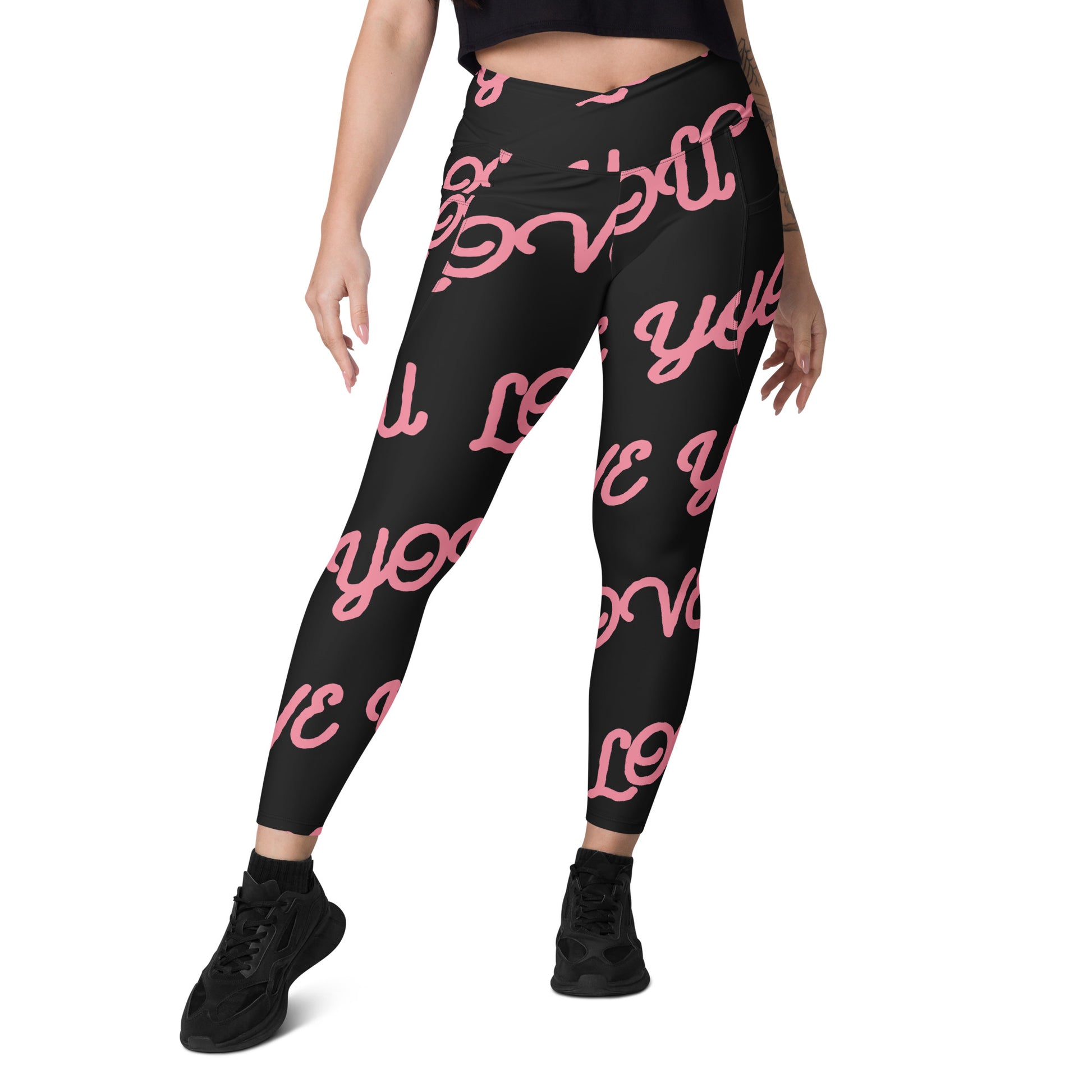 Love You Women's Recycled Crossover Leggings With Pockets - FLAKOUT