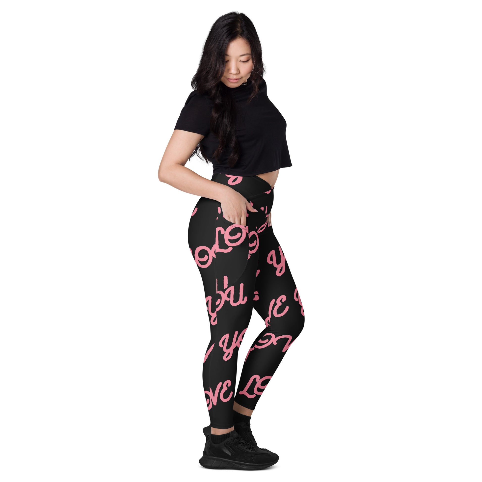 Love You Women's Recycled Crossover Leggings With Pockets - FLAKOUT