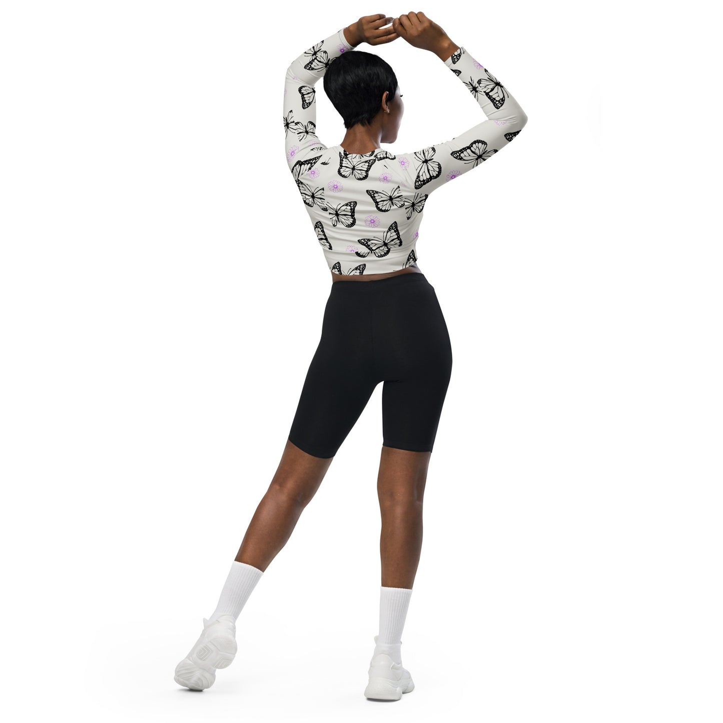 Papillon Petals Women's Recycled Long-sleeve Crop Top