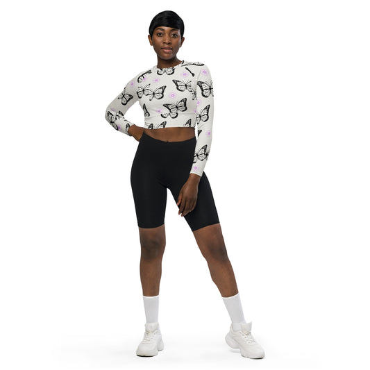 Papillon Petals Women's Recycled Long-sleeve Crop Top