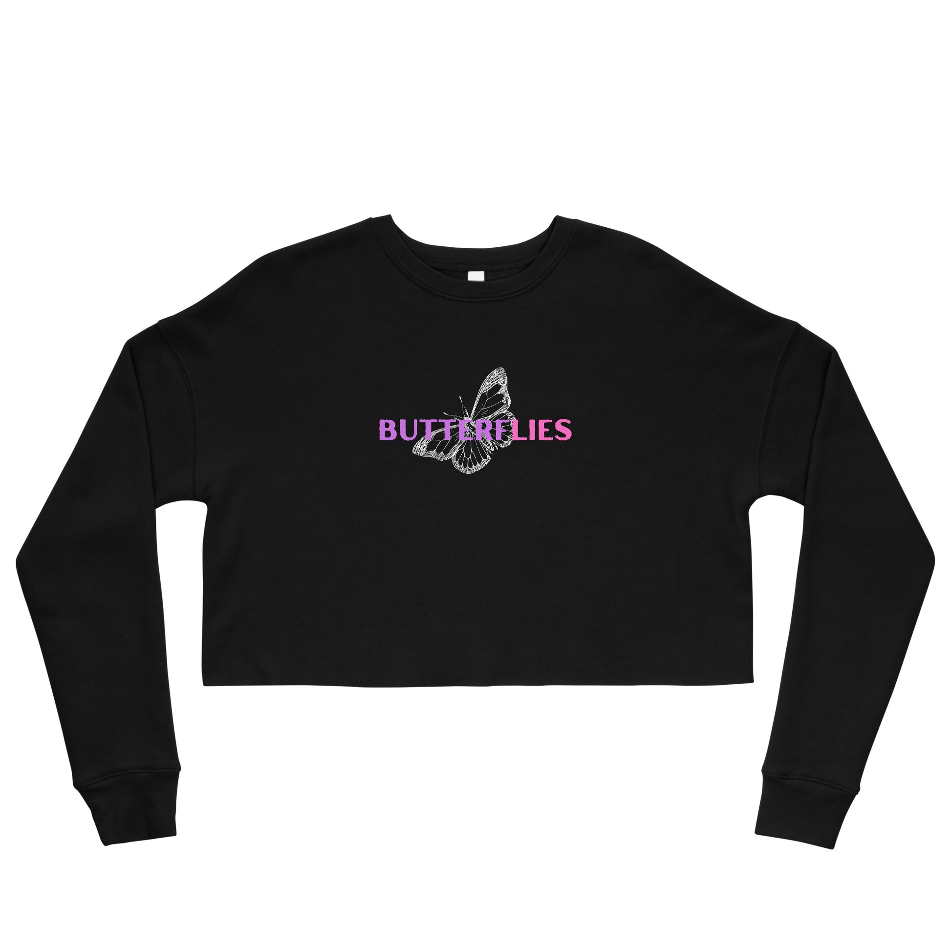 Whispers Of Wings Butterflies Women's Crop Sweatshirt - Black - FLAKOUT