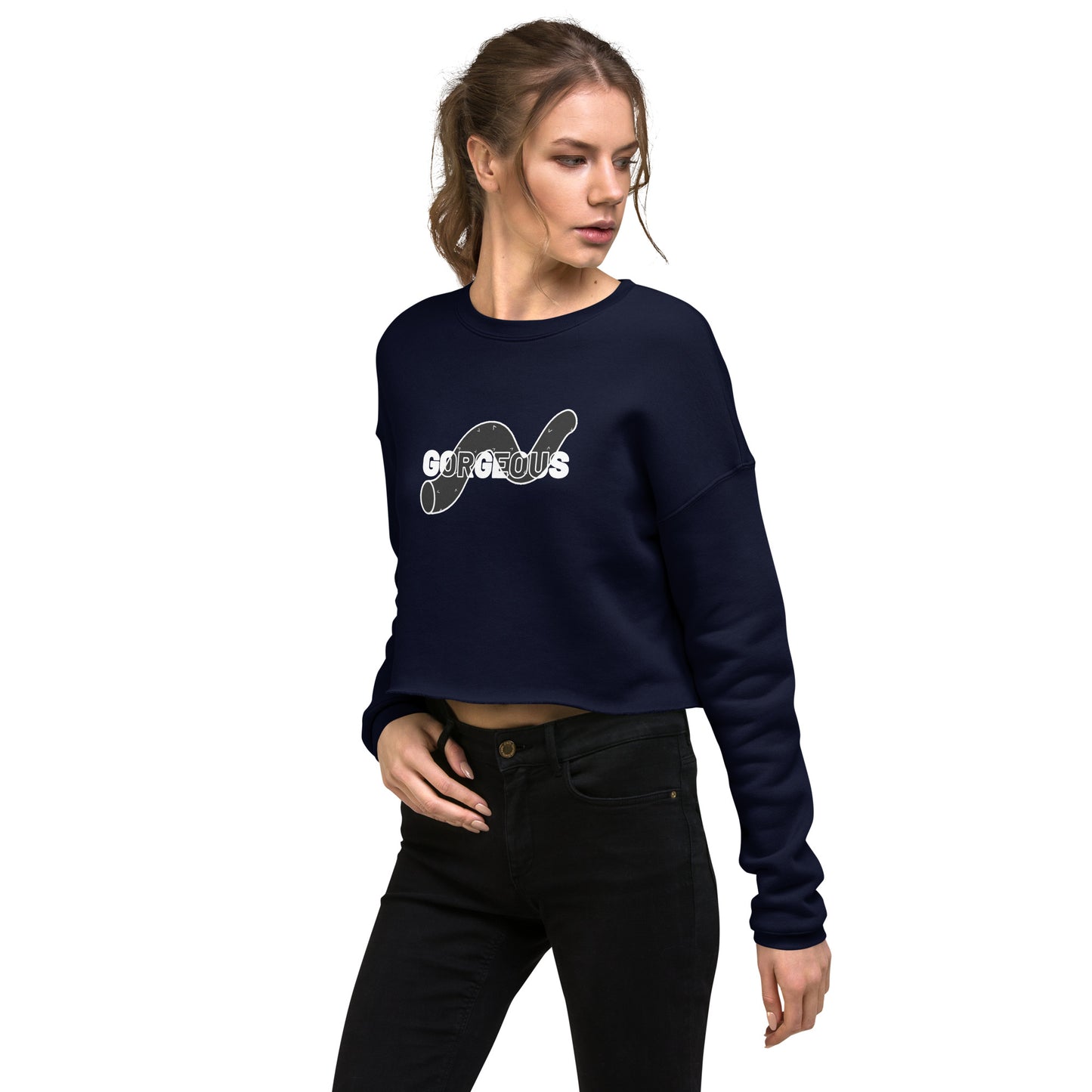 Gorgeous Opullent Allure Women's Crop Sweatshirt - Navy - FLAKOUT