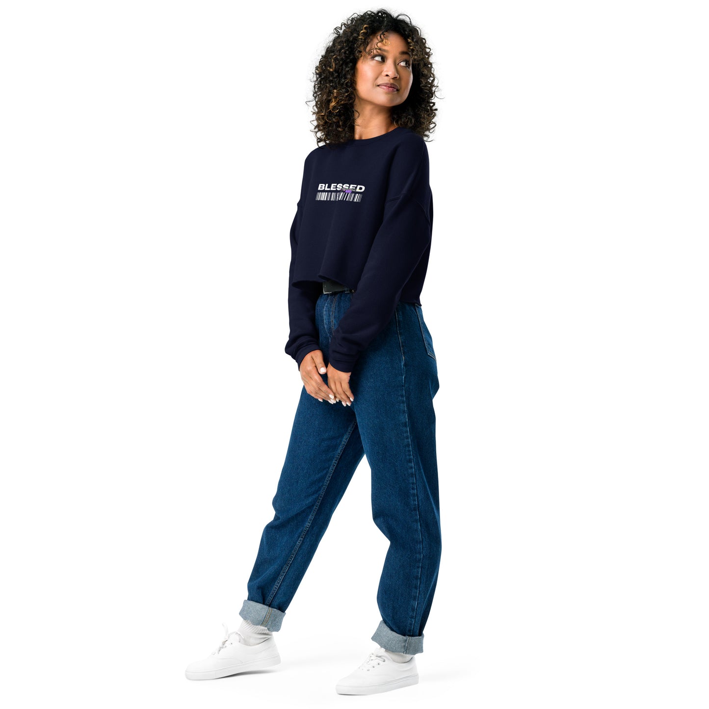 Divine Grace Blessed Women's Crop Sweatshirt - Navy - FLAKOUT